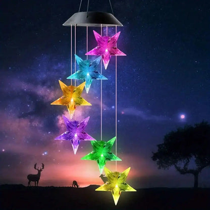 Home decor solar wind chimes hanging light with glowing star shaped acrylic panels