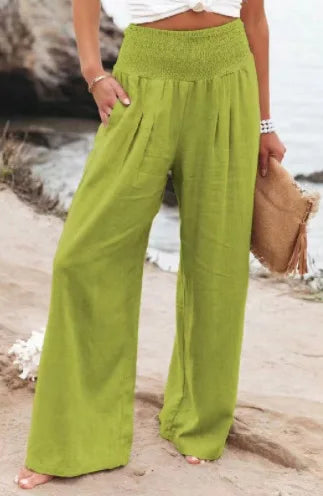 Women's Nylon-Cotton Blend Pants With Drawstring Wide-Leg And Mid Rise Breathable