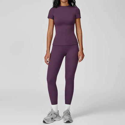 Women Yoga Set 2PCS Workout Set Sportswear Gym Clothing Fitness Long Sleeve High Waist Leggings Cycling Shorts WORKOUT REVOLUTION