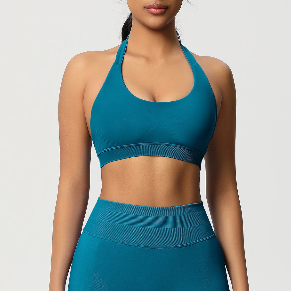 Women’s Seamless Halter Backless Push-Up Sports Bra Cotton-Poly For Gym Running