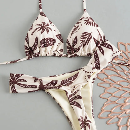 Women's Triangle Lace-Up Bikini Set with Adjustable Straps and Thong Bottom