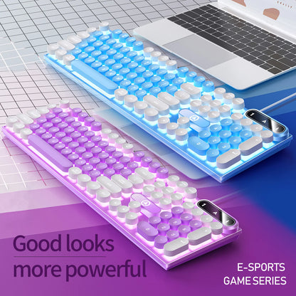 Mechanical keyboard with round retro keys and LED backlight