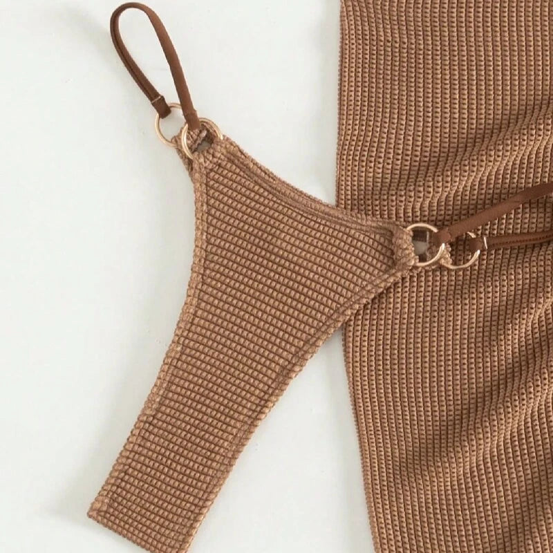 Women's Halter Push-Up Three-Piece Bikini Set with Skirt Cover-Up