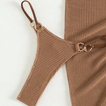 Women's Halter Push-Up Three-Piece Bikini Set with Skirt Cover-Up