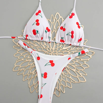 Women's Triangle Lace-Up Bikini Set with Adjustable Straps and Thong Bottom