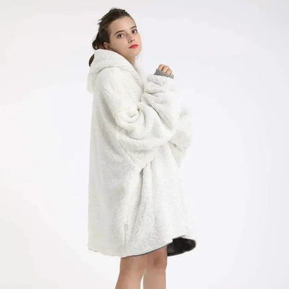 Unisex Fleece Hoodie Sweatshirt Blanket With Front Zipper And Deep Pockets In An Oversized Wearable Design