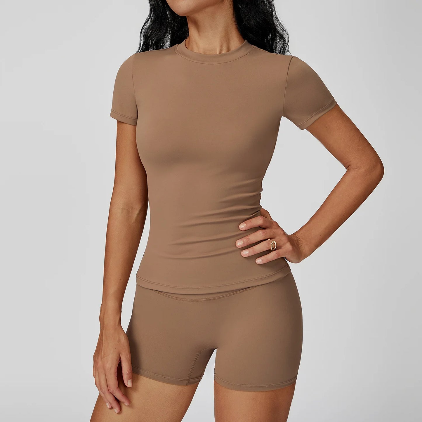Women Yoga Set 2PCS Workout Set Sportswear Gym Clothing Fitness Long Sleeve High Waist Leggings Cycling Shorts WORKOUT REVOLUTION