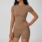Women Yoga Set 2PCS Workout Set Sportswear Gym Clothing Fitness Long Sleeve High Waist Leggings Cycling Shorts WORKOUT REVOLUTION