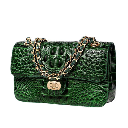 Textured Leather Crossbody Bag With Crocodile Pattern And Durable Build And Everyday Chain Strap