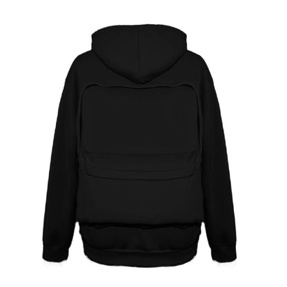 Street Style Backpack Hoodies Men Loose Zip Hooded Sweatshirt Attached Bags and Pockets Y2K Style Integrated School Bag Hoodie