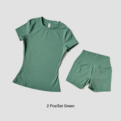 Women Yoga Set Gym Sportswear Sport Top High Waist Shorts Suit Fitness Workout Butt Lifting REVOLUTION SETS