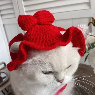Soft Hat Hand-Crocheted with Elastic Fit for Cats Photo Prop