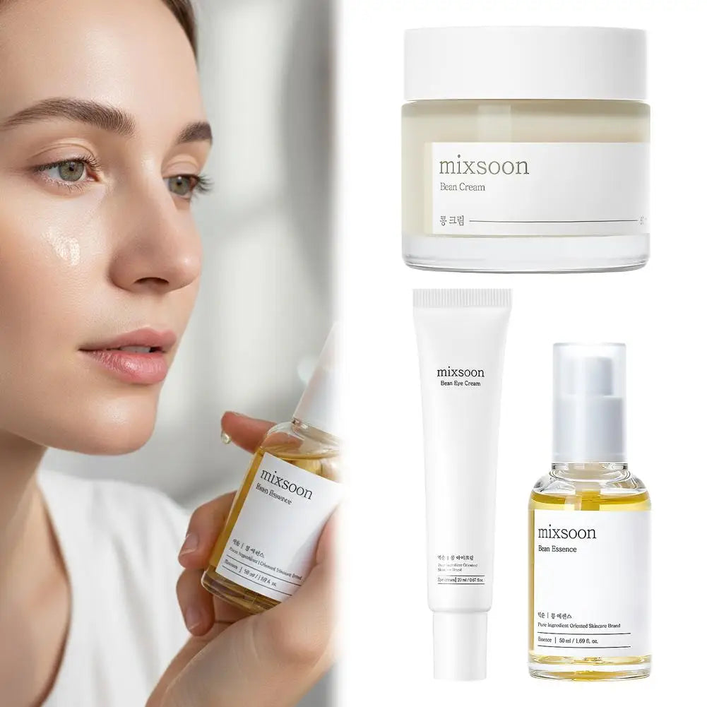 Korean Bean Cream Hydrating Skin Care Set With Centella Cleanser And Spf50 Sunscreen Featuring Soy Extract