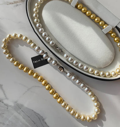 French elegant white gradient champagne pearl bead necklace for women's luxury accessories collarbone chain 2024 fashion jewelry
