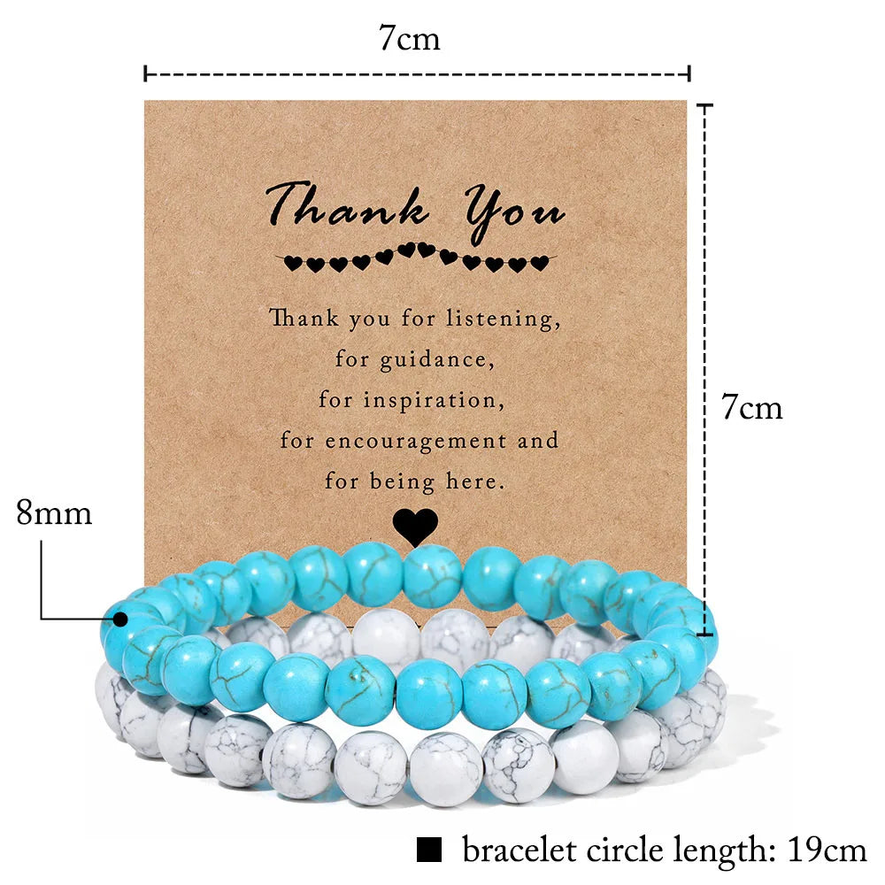 Beachwear Style Bracelet Set for Couples with Natural Amethyst Cat Eye Beads and Gift Card