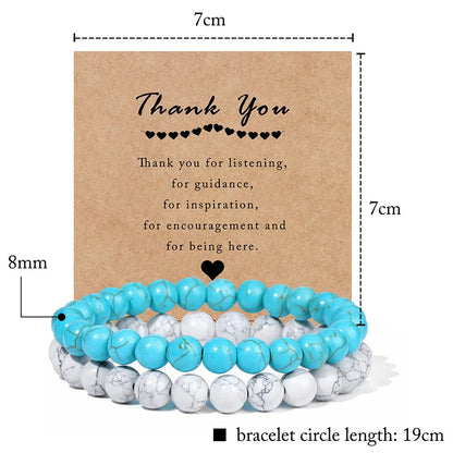 Beachwear Style Bracelet Set for Couples with Natural Amethyst Cat Eye Beads and Gift Card