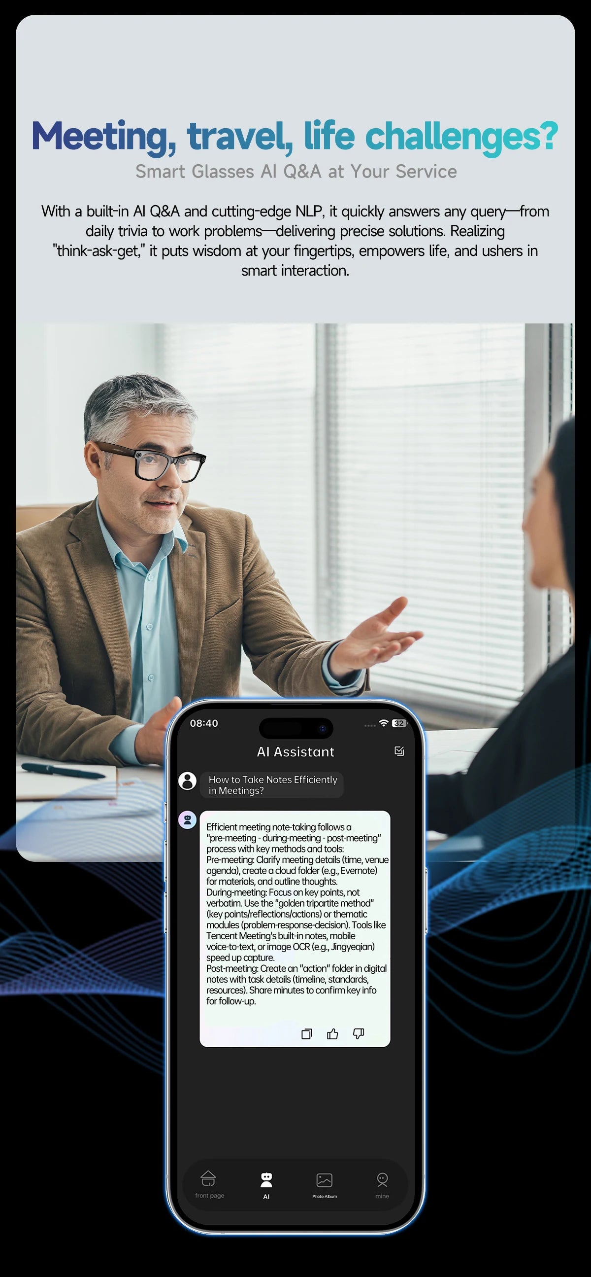Titanium Frame AI Smart Glasses With 13MP Camera And Real Translation
