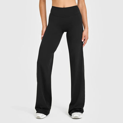 Black high waist sculpting leggings in stretchy knit fabric for yoga or daily wear.