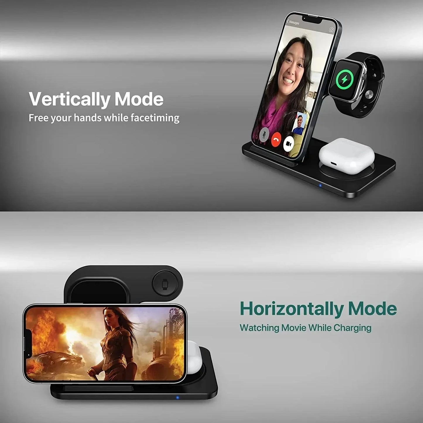 Foldable Wireless Dock for Smartphones and Earbuds 3-in-1