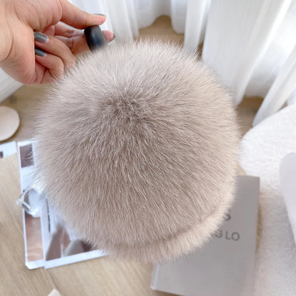 Winter Women Warm Real Fox Fur Earmuffs Girl's Earlap Ultra Large Ladies Plush Earmuff Luxury Ladies Fox Fur Earmuffs