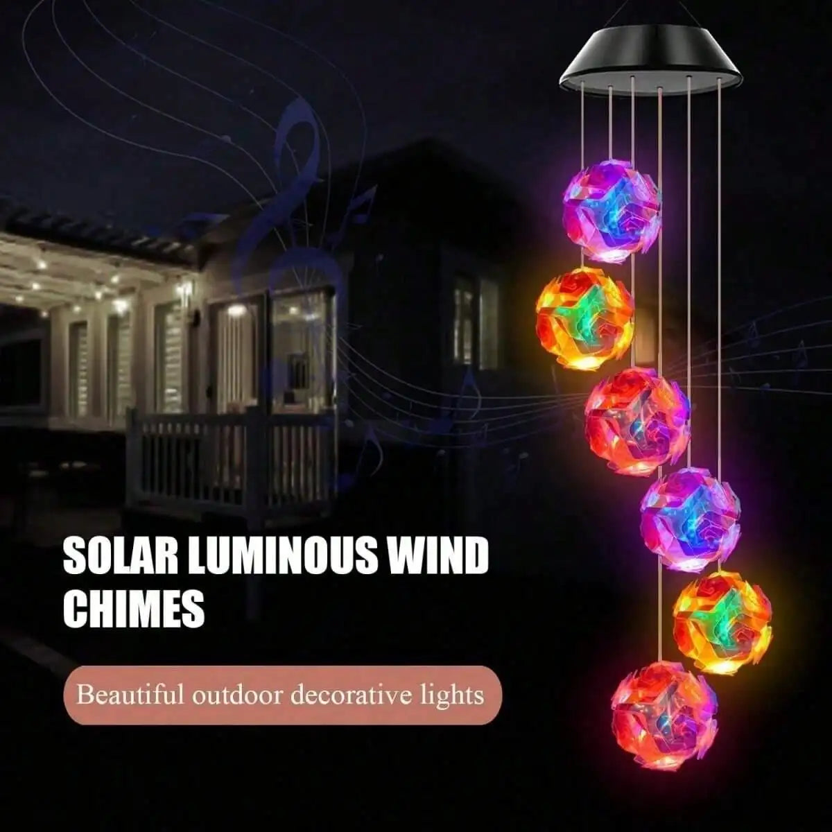 Home decor solar wind chimes hanging light featuring illuminated geometric hanging spheres for patio gardens