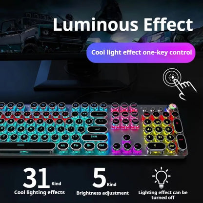 Retro typewriter mechanical gaming keyboard with RGB crystal keycaps