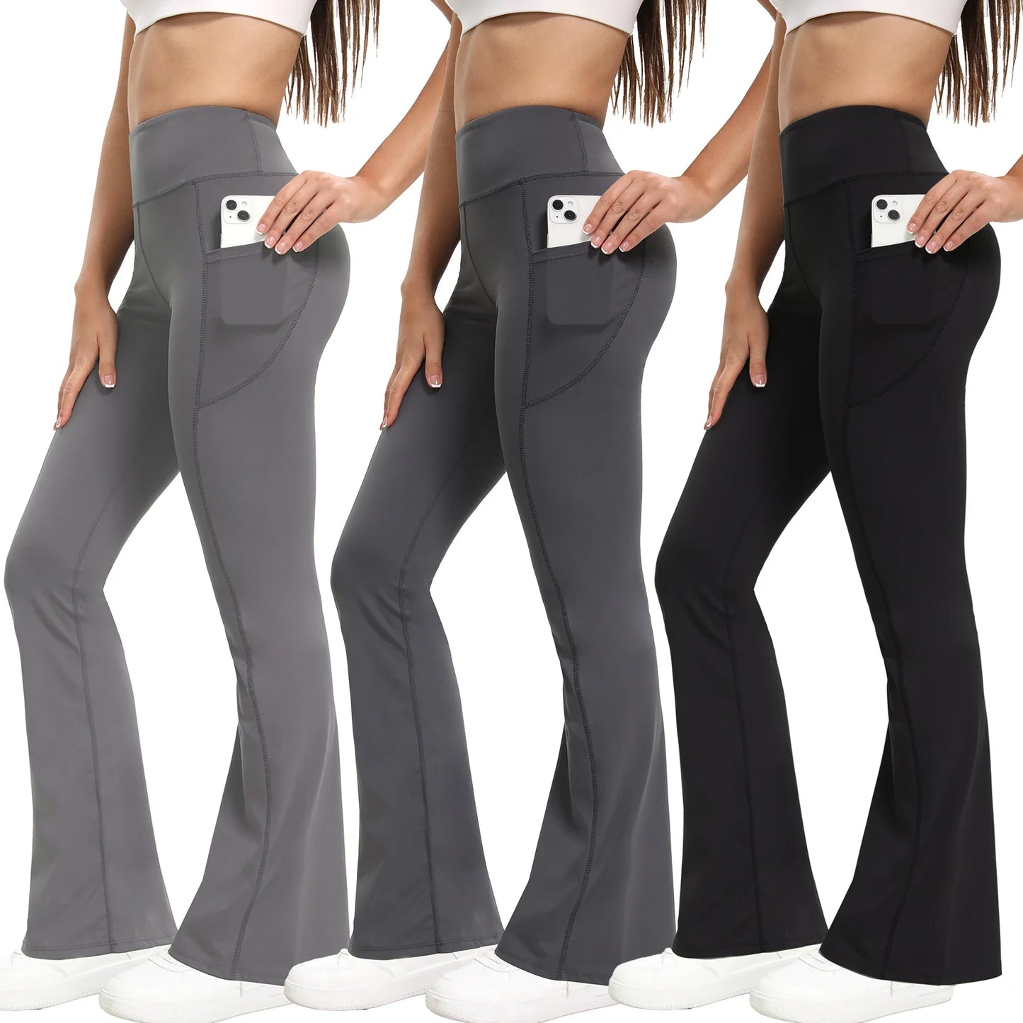 Three-Piece Knit Leggings Set With Elastic Waist Pockets For Women