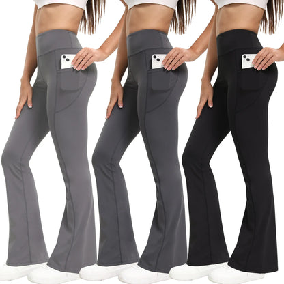 Three-Piece Knit Leggings Set With Elastic Waist Pockets For Women