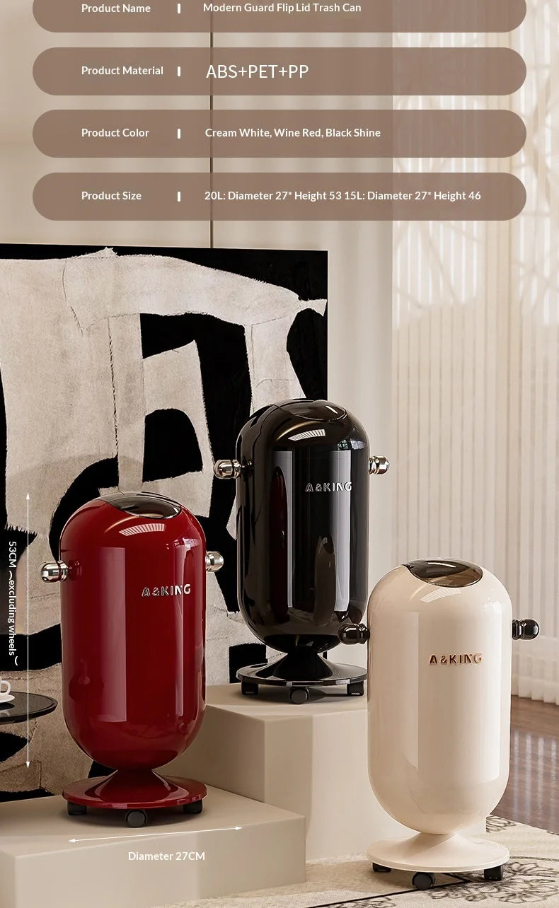 Retro capsule trash can with chrome handles and wheels