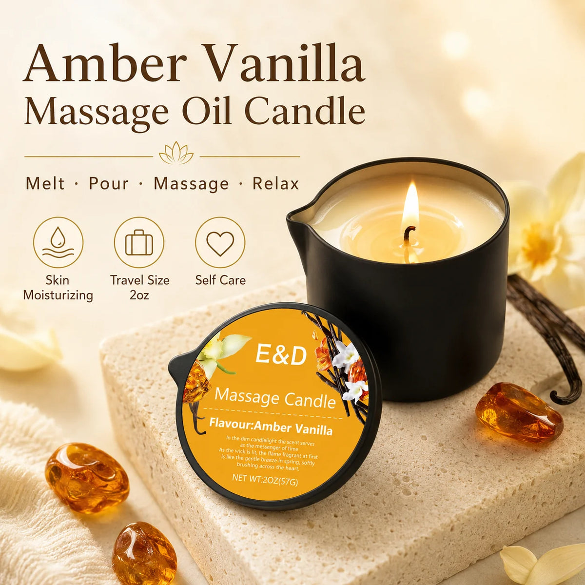 Scented massage oil candle for an evening ritual