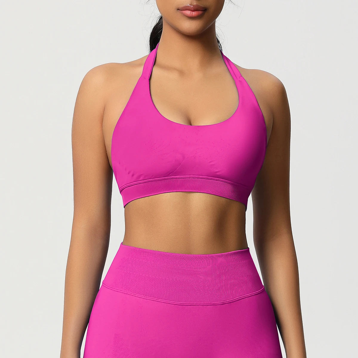 Women’s Seamless Halter Backless Push-Up Sports Bra Cotton-Poly For Gym Running