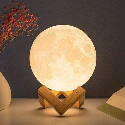 LED Moon Night Light 8cm - Battery Powered Starry Lamp with Stand for Bedroom Decor