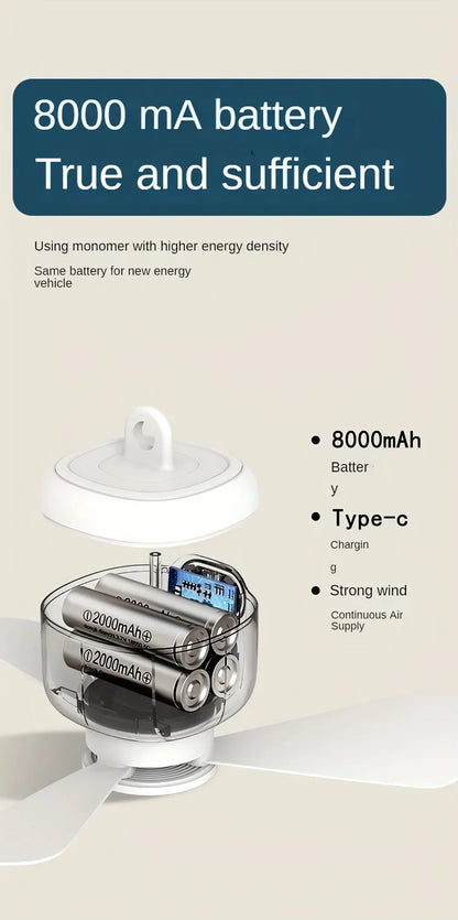 Portable USB Rechargeable Mini Fan With Light For Camping And Dorms