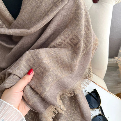 Sun-Protective Hijab Scarf with Golden Thread Accents for Styling