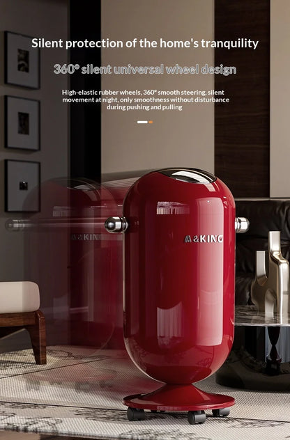 Retro capsule trash can with chrome handles and wheels