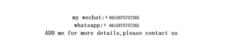 Image shows text with contact information: WeChat and WhatsApp numbers.