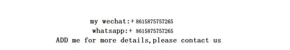 Image shows text with contact information: WeChat and WhatsApp numbers.