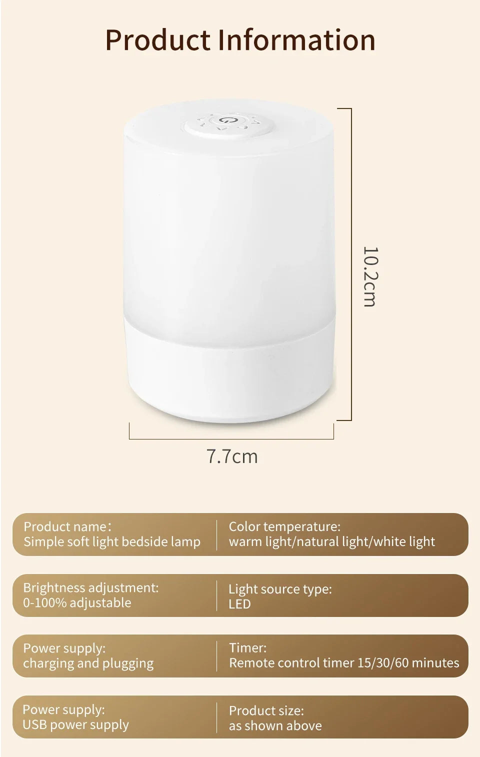 Touch bedside lamp with remote control and three light modes