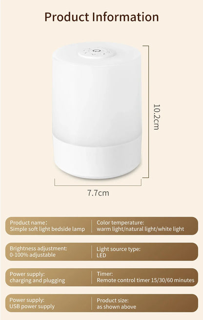 Touch bedside lamp with remote control and three light modes
