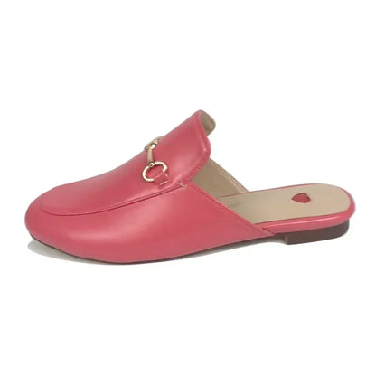 Polished Flat Mule Slippers for Women with Chain Detail