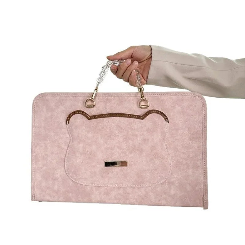 PU leather laptop sleeve with pearl bead handle