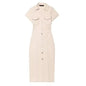 Denim Midi Dress - Women's Ruched Short Sleeve Casual Streetwear Dress