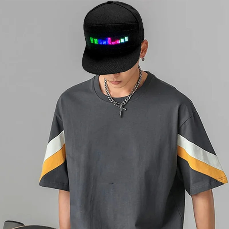 LED message display baseball cap with customizable text