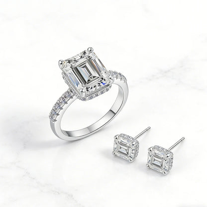 Radiant Ring Moissanite with Emerald Cut in Sterling Silver