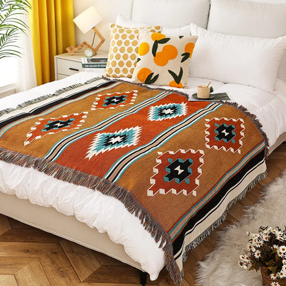 Cotton Polyester Throw Blanket With Geometric Pattern