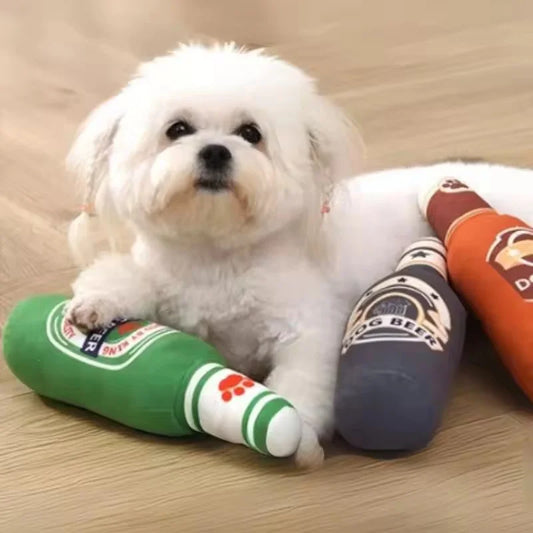 Beer Bottle Plush Dog Toy Chew Squeaker for Teeth Cleaning