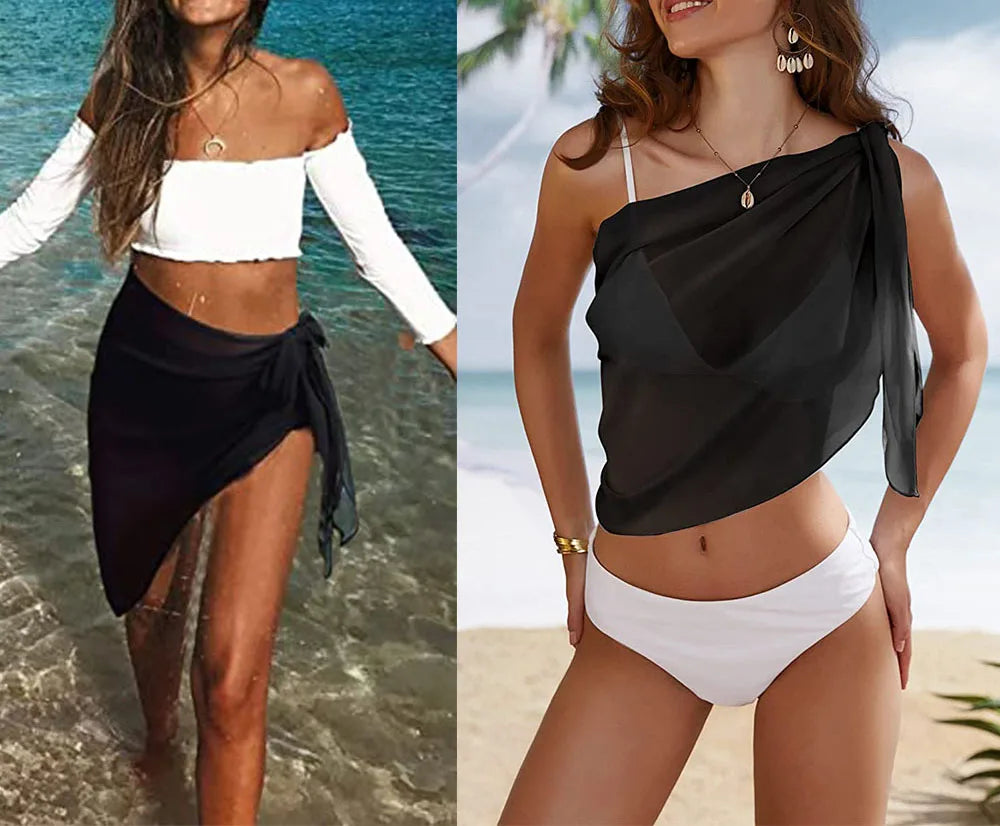 Women's Polyester Wrap Sarong With Tassel Edges And Adjustable Front Tie Short Length Lightweight
