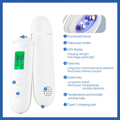 Skin Tester Face Skin Moisture&Oil Content Skin Analyzer Skin Water Cheek Elastic Skin Age Test Meter Fluorescent Agent Detector