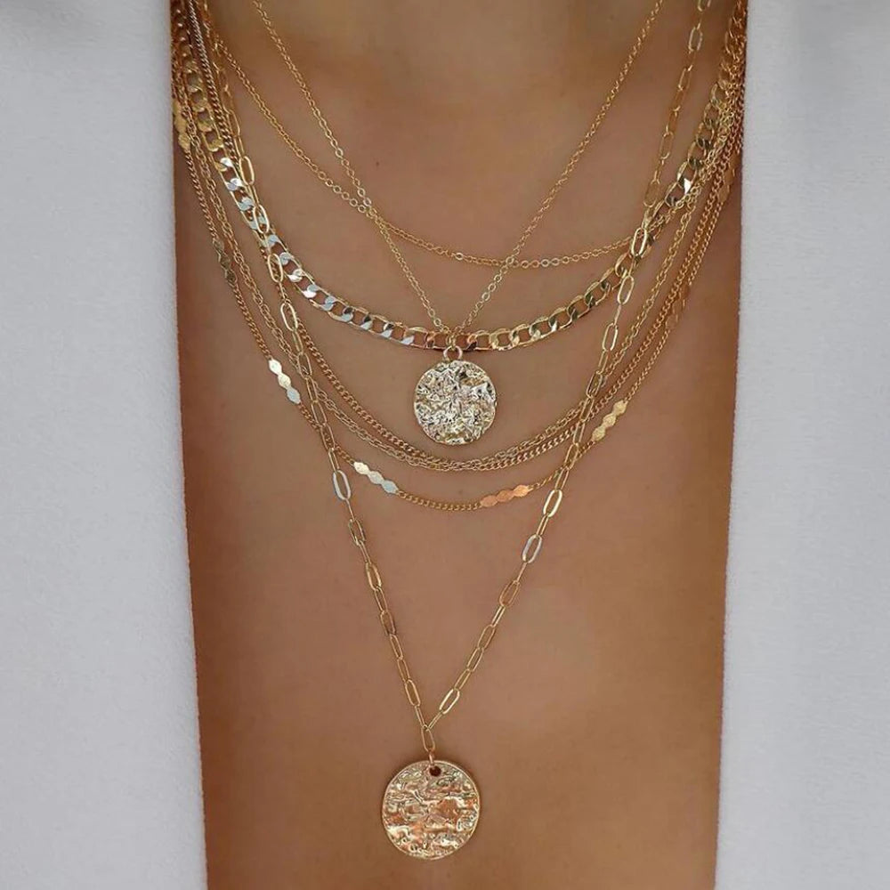 Necklace set layered crystal pendant with rhinestones