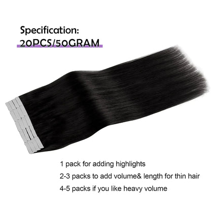 Straight Hair Extensions with Tape In Remy Hair Skin Weft